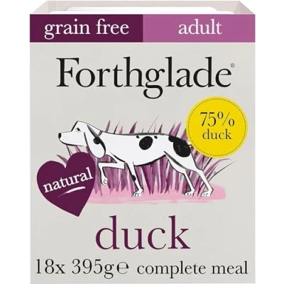 Image of Forthglade Wet Dog Food (18 x 395g Trays) Adult 1 year +, Grain Free Duck with Vegetables, Stomach Sensitive Natural Ingredients, Complete Hypoallergenic