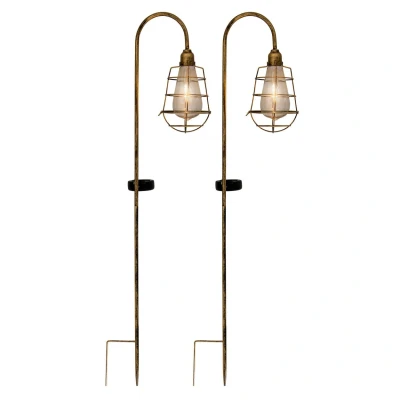 Image of Gitti Set of 2 LED Solar Outdoor Spike Old Brass Dawn to Dusk Sensor 3000K IP44