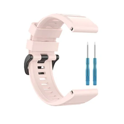 Image of Huabao Watch Strap Compatible with Garmin fenix 6x/fenix 6x pro/fenix 5x/fenix 5x plus/fenix 3 HR/fenix 3,Adjustable Silicone Sports (Light pink)