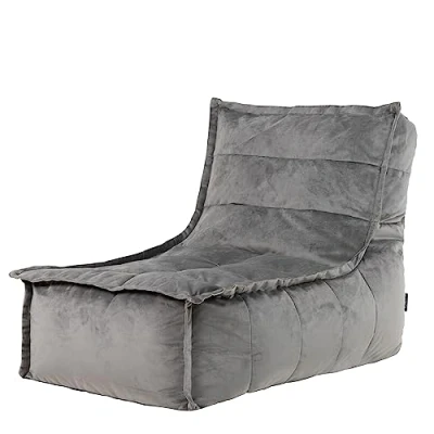 Image of icon Dolce Velvet Lounger Bean Bag Chair, Charcoal Grey, Giant Beanbag Large Bags for Adult with Filling Included, Chaise Longue