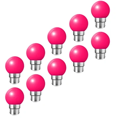 Image of HUAMu B22 Bayonet Light Bulbs Pack of 10 2W LED Coloured Bulb Mini Globe Golfball for Outdoor Patio Garden Party Christmas(Pink)