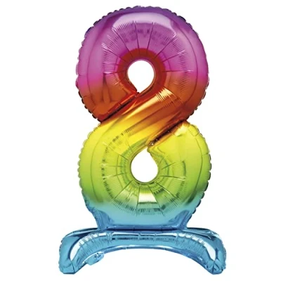 Image of Unique 13268 Giant Standing Foil Number 8 Balloon 76 cm Rainbow