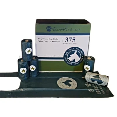 Image of Scot Petshop Dog Waste Bag Rolls, 375 Medium Vest Bags with Easy Tie Handles, Oceanex Bio renewable &amp; Recycled