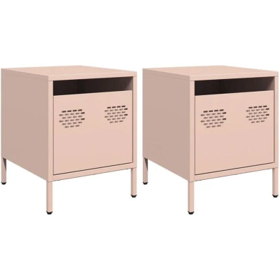 Image of vidaXL Bedside Cabinets/Nightstands 2 Pcs Pink Steel Industrial Style w/Ample Storage, Easy to Clean, Versatile for Bedroom, Living Room &amp; Study