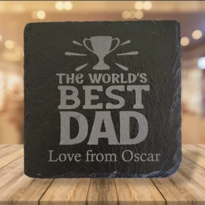 Image of Personalised Engraved Square Slate Coaster Worlds Best Dad