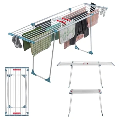 Image of KADAX Large Telescopic Clothes Dryer, Wing Airer Made of Powder Coated Steel, Tumble Dryer with 20 m Drying Line Length, (White XL)