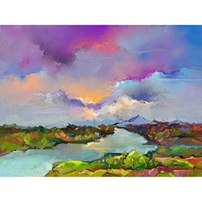 Image of Wee Blue Coo Contemporary Colourful Landscape Art Print Poster Wall Decor 12X16 Inch