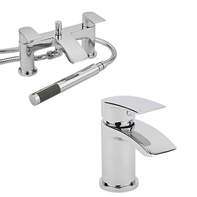Image of Milano Razor Modern Mono Bathroom Basin Mixer Tap Bath Hand Shower Handset Kit Chrome