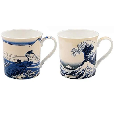 Image of The Leonardo Collection LP94365A Fuji Wave Mugs Set of 2, Fine China, 7 Fluid_Ounces