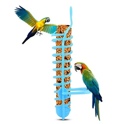 Image of Fdit Parrots Feeder Basket Plastic Food Fruit Feeding Perch Stand Holder Hanging Hook for Pet Bird Supplies Vegetable Millet Container(Blue)
