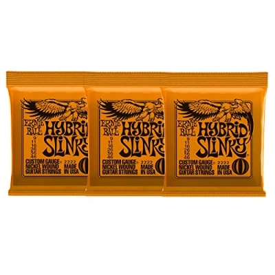 Image of Ernie Ball 2222 Nickel Hybrid Slinky Orange Electric Guitar Strings 3 Pack (S...