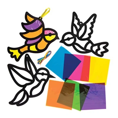 Image of Baker Ross AW299 Bird Stained Glass Decoration Kits (Pack of 6) Spring Themed Crafts for Kids to Decorate and Display