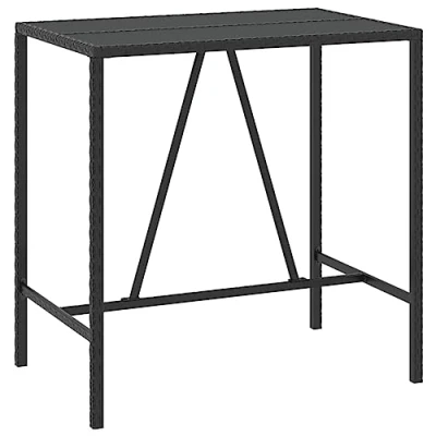 Image of vidaXL Bar Table with Glass Top, Built Sturdy Black Poly Rattan, Ideal for Garden, Patio &amp; Outdoor Use, Weather Resistant and Easy to Maintain