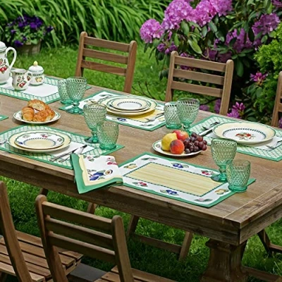 Image of Villeroy and Boch French Garden Cotton Fabric Reversible Placemat (Set of 4), 14&quot; x 20&quot;, Multicolor, 4 Count