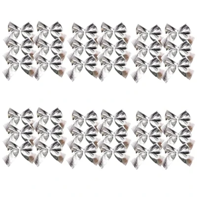 Image of Jc.upin 36 Silver Bows for Christmas Tree,Red Tree Decorations Velvet Red Bowknots Xmas Ornaments Mini Wreaths
