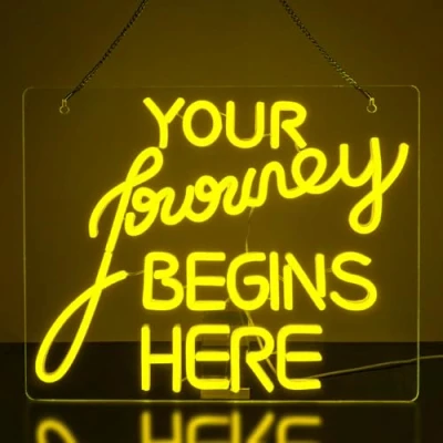 Image of Looklight Your Journey Begins Here Neon Sign Letter Light Yellow Signs for Wall Decor Dimmable Encourage Bedroom Bar Pub Club Home Wedding Birthday Party