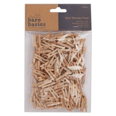 Image of Papermania Wooden Natural Mini Pegs Pack Of 200, For Paper Craft, Decoration, Home Art Decor, Wedding, Tiny Craft Essentials