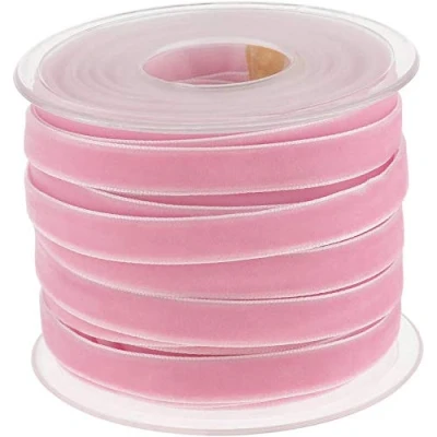 Image of POFET 20 Yard 10mm Wide Velvet Ribbon Roll for Crafts Decoration Pink