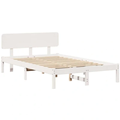 Image of vidaXL Bed Frame with Headboard White 135x190 cm Solid Pine Wood