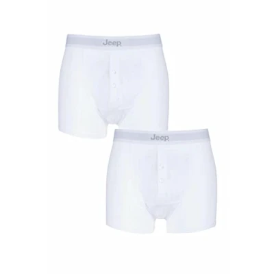 Image of 2 Pack White Cotton Plain Fitted Button Front Trunk Boxer Shorts Men&#039;s Small Jeep