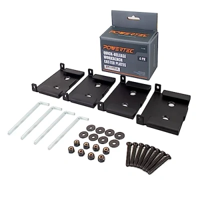 Image of POWERTEC 71132 Quick Release Workbench Caster Plates, 4 Pack, Black