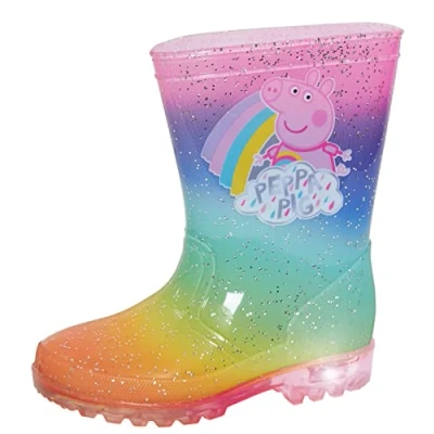 Image of Peppa Pig Light Up Rainbow Wellington Boots Girls Glitter Wellies Kids Flashing Lights Snow Shoes 10 UK Child
