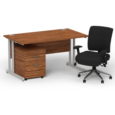 Image of Impulse 1400 Silver Cant Desk Walnut + 2 Dr Mobile Ped &amp; Chiro Black