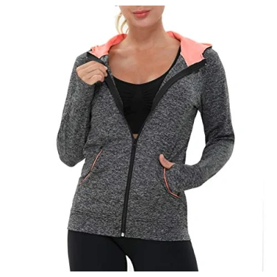 Image of AMZSPORT Women&#039;s Running Jacket Long Sleeve Sports Gym Hoodies Yoga Fitness Top with Thumbholes and Pockets Black XL
