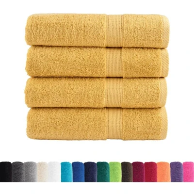 Image of vidaXL 100% Cotton Hand Towels Gold, 50x100 cm, Pack of 4, Absorbent Bath Towel Set with Hanging Loop, 600 GSM, Machine Washable