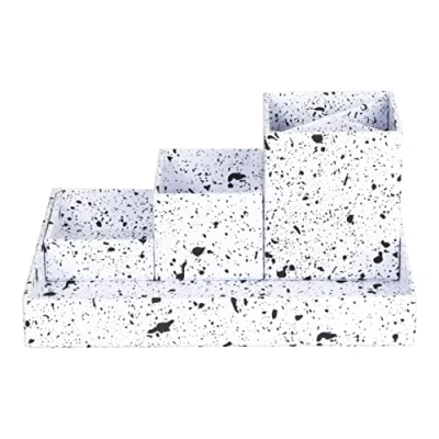 Image of Bigso Box of Sweden Desk Storage Organiser for Stationery Pen Holder with 4 Compartments Various Office Items Fibreboard and Paper Black Speckled