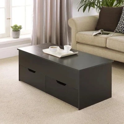 Image of Home Source Coffee Table with Lift Up Top and 2 Large Storage Drawers Bruges, Engineered Wood, Black, 115cm