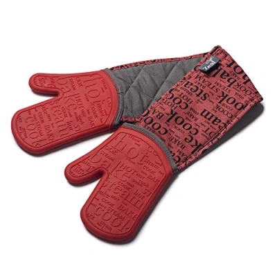 Image of Zeal Silicone Heavy Duty Double Oven Gloves Mitts Red (94 cm Long) Script