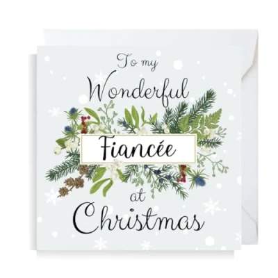 Image of Second Ave Cute MIstletoe Fiancee Square Christmas Xmas Holiday Festive Greetings Card