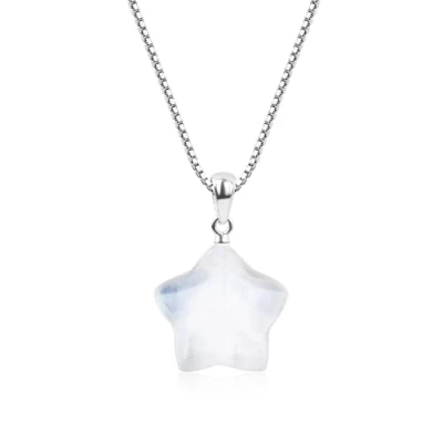 Image of COAI 925 Sterling Silver Chain Star Moonstone Birthstone Stone Pendant Necklace