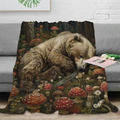 Image of SPACESK Brown Bear Microfiber Printed Flannel Throw Blanket 3D Design Bed Soft Warm Sport Bedding for Couch Kids Teens Adults 40x50inch(100x130cm)