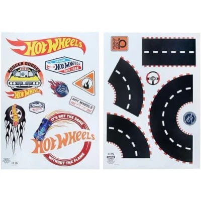 Image of Hot Wheels Personalised Kids&#039; Room Wall Decals Officially Licensed Playroom Decorations, Includes Speedway Roads, Cars, Racing Flags, Letters, and Signs Paladone