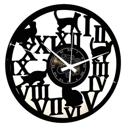 Image of Vinyl Record Wall Clock Vintage Gift Handmade Instant Karma HOME ANIMAL NUMBER LOVE CAT CATS