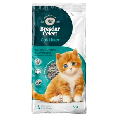 Image of Breeder Celect All Natural Cat Litter (35L) 99% Recycled Paper, Highly Absorbent Kitten Litter/Bedding, Excellent Odour Control, Non Clumping, Biodegradable &amp; Compostable
