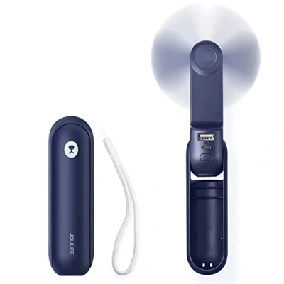 Image of JISULIFE Portable Handheld Fan, Mini Personal Hand Battery Operated 14 21 hours, USB Rechargeable Foldable Quiet Pocket Fan with Power Bank, Flashlight for Indoor, Outdoor Blue
