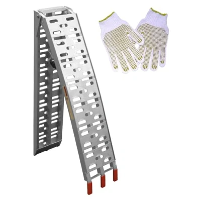 Image of Motorcycle Aluminium Loading Ramp Lightweight Motocross Folding Van Trailer Free Pair Of Grippy Palm Mechanics Gloves