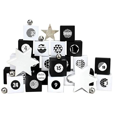 Image of Papierdrachen 24 Advent calendar boxes with number stickers colorful for you to craft yourself black and white design