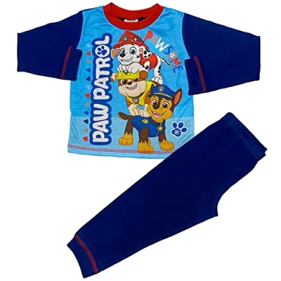 Image of Paw Patrol Boys Chase Marshall and Rubble Pyjamas (as8, age, 4_years, 5_years, regular, 4 5 Years) Blue