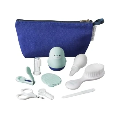 Image of Nuby Baby Bathtime Care Kit with 8 Essential Grooming Items Travel Bag Waterproof Lining Ideal for or at Home