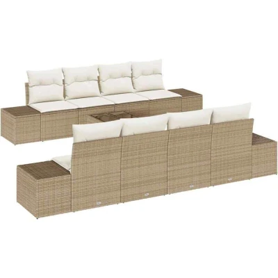 Image of vidaXL 9 Piece Garden Sofa Set with Cushions Beige Poly Rattan