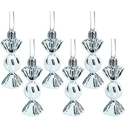 Image of Christmas Concepts® Pack of 6 8cm Mini Sweet Shaped Baubles Shiny &amp; Glitter Decorated Tree Decorations (Ice Blue)