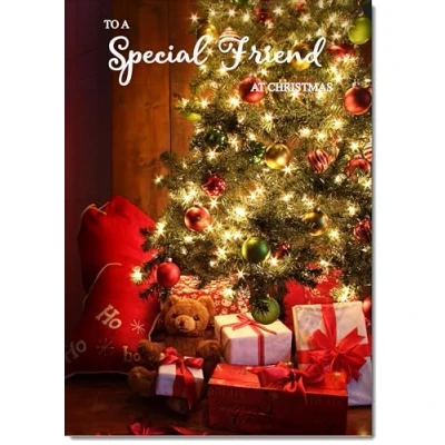 Image of doodlecards Special Friend Christmas Card Teddy by Tree Large A4 Size for with Plain Envelope
