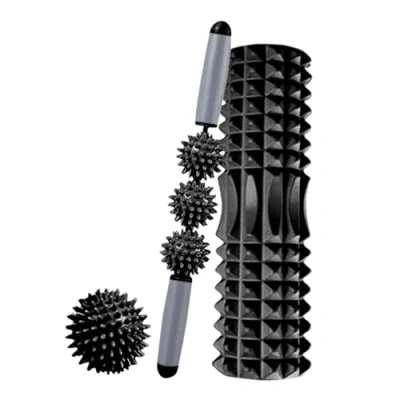 Image of Roller, Ball and Massage Bar Pack. Foam Roller for Muscle Therapy Massage. Pilates Yoga Ball. Fitness Roller. Cylinder Pain Relief Training. 45cm