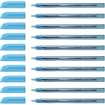 Image of Schneider 10 x Vizz Ballpoint Pen Easy and Fast Writing Colour Ink Barrel Medium Line Light Blue 102210