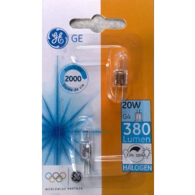 Image of 2 Pack GE G4 20W 12V Halogen Capsule Light Bulbs, Dimmable Lamps, 380 Lumen, Years Life, 2900 K Warm White