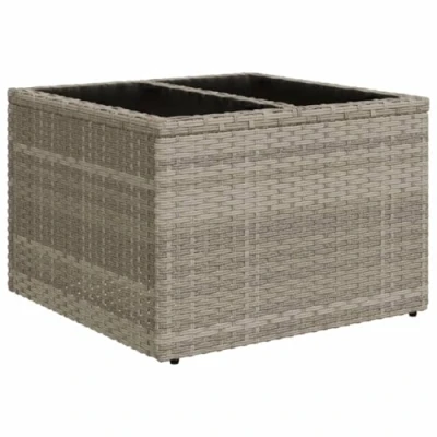 Image of vidaXL Garden Table Light Grey Square Poly Rattan Outdoor Patio Furniture with Glass Top Durable &amp; Weather Resistant, Ideal for Garden/Backyard, 55 x 37 cm
